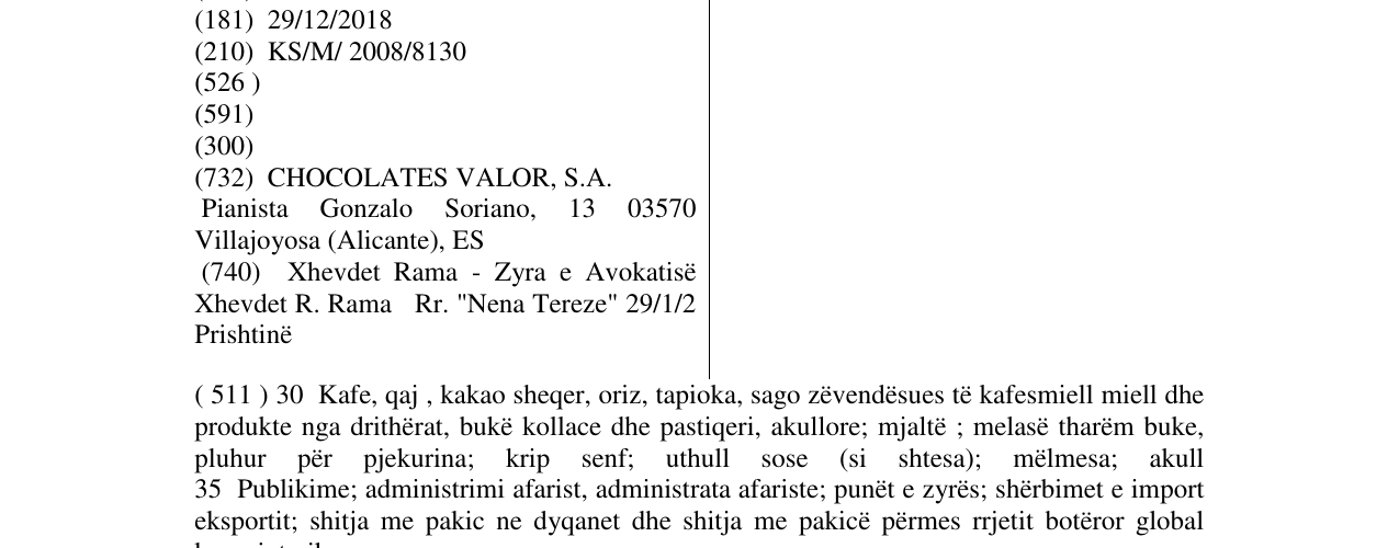 Zëri i markës VALOR në buletin