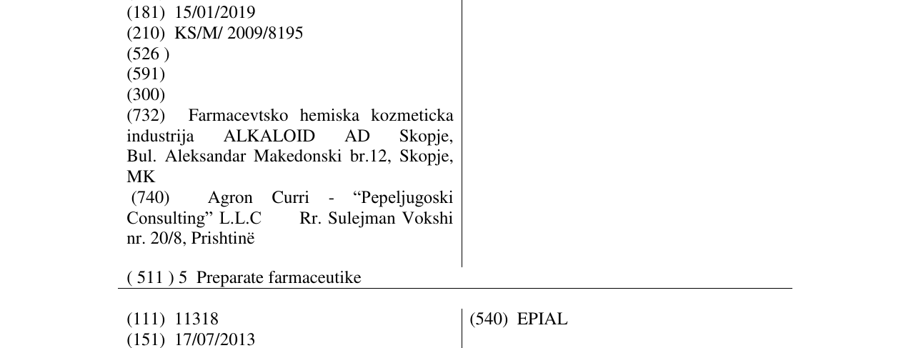 Zëri i markës CITERAL në buletin