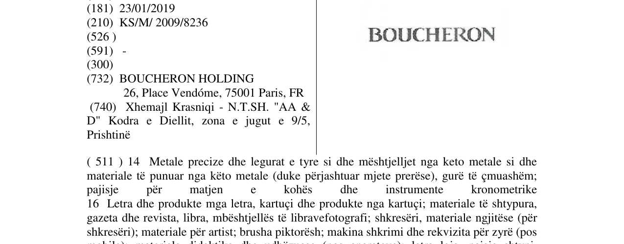 Zëri i markës BOUCHERON në buletin