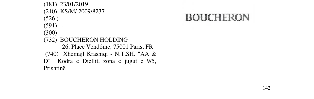 Zëri i markës BOUCHERON në buletin