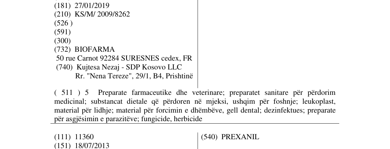 Zëri i markës VASTAREL në buletin