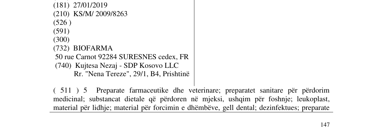 Zëri i markës PREXANIL në buletin