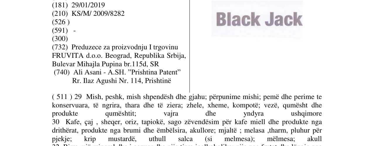 Zëri i markës BLACK JACK në buletin