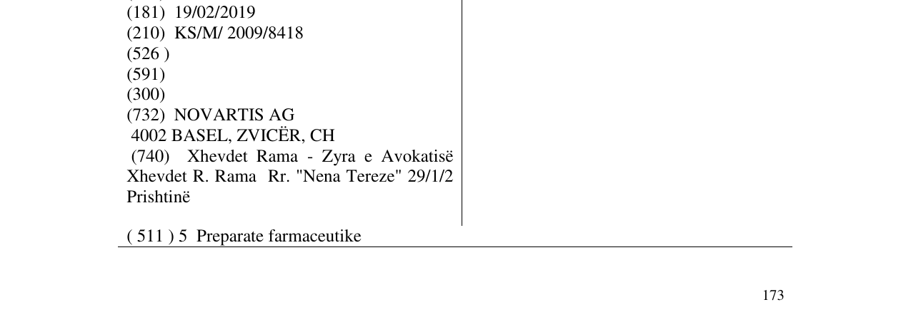 Zëri i markës RASIVALA në buletin