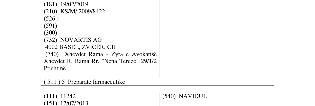 Zëri i markës RASIVALE në buletin