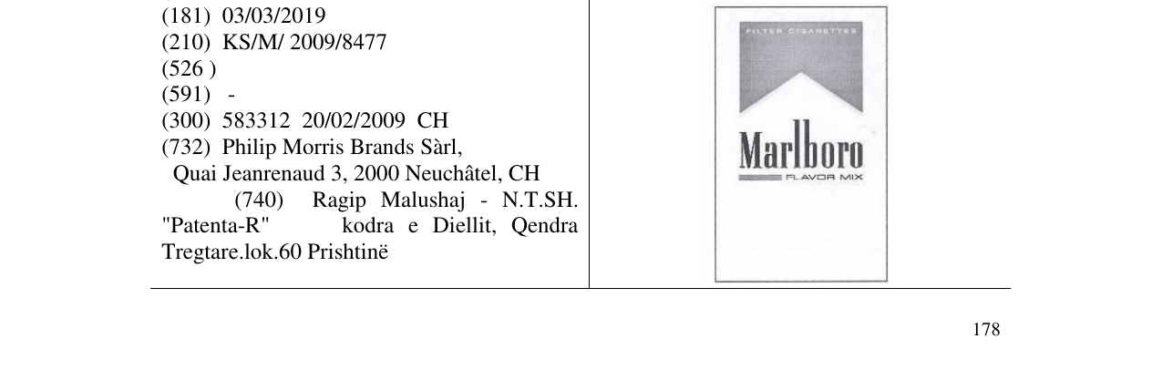Zëri i markës MARLBORO FLAVOR MIX në buletin