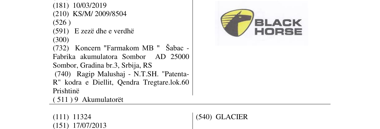 Zëri i markës BLACK HORSE në buletin