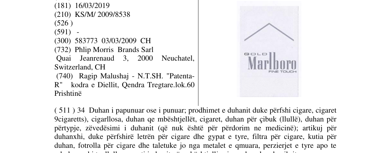 Zëri i markës GOLD Marlboro FINE TOUCH në buletin
