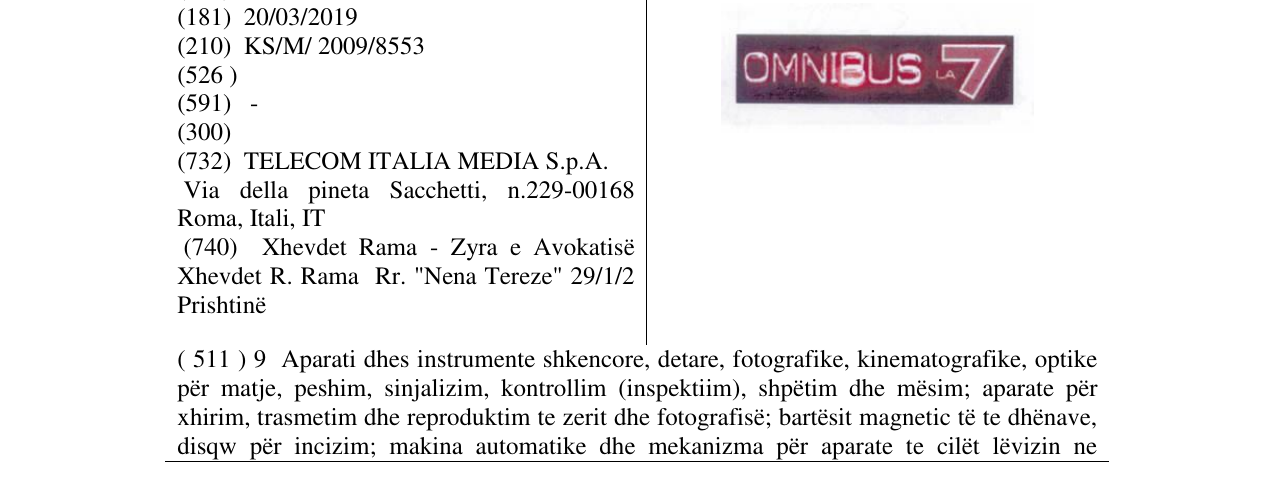 Zëri i markës OMNIBUS LA 7 në buletin