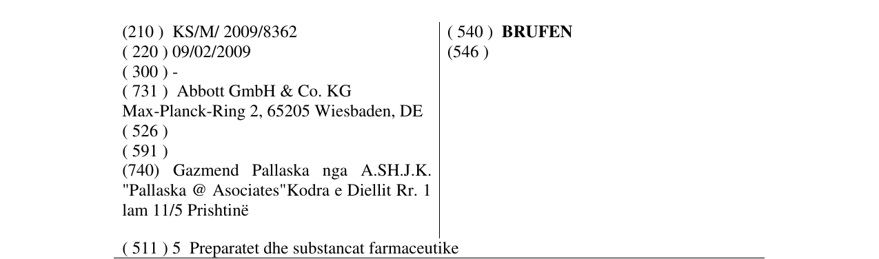 Zëri i markës BRUFEN në buletin