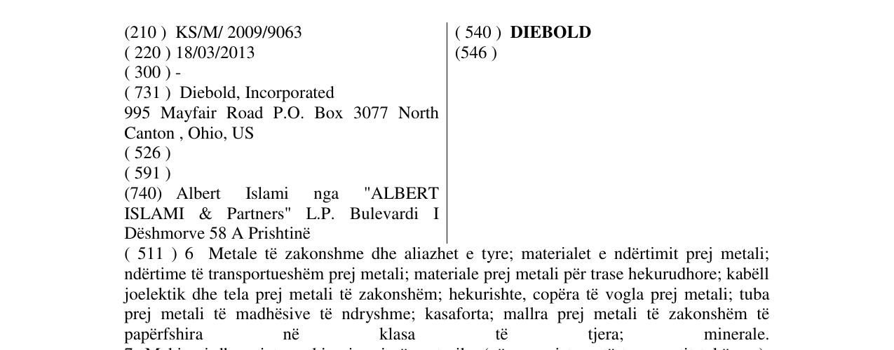 Zëri i markës DIEBOLD në buletin