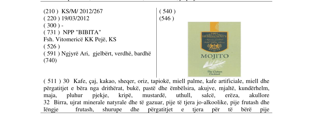 Zëri i markës MOJITO The Cuban Cocktail në buletin