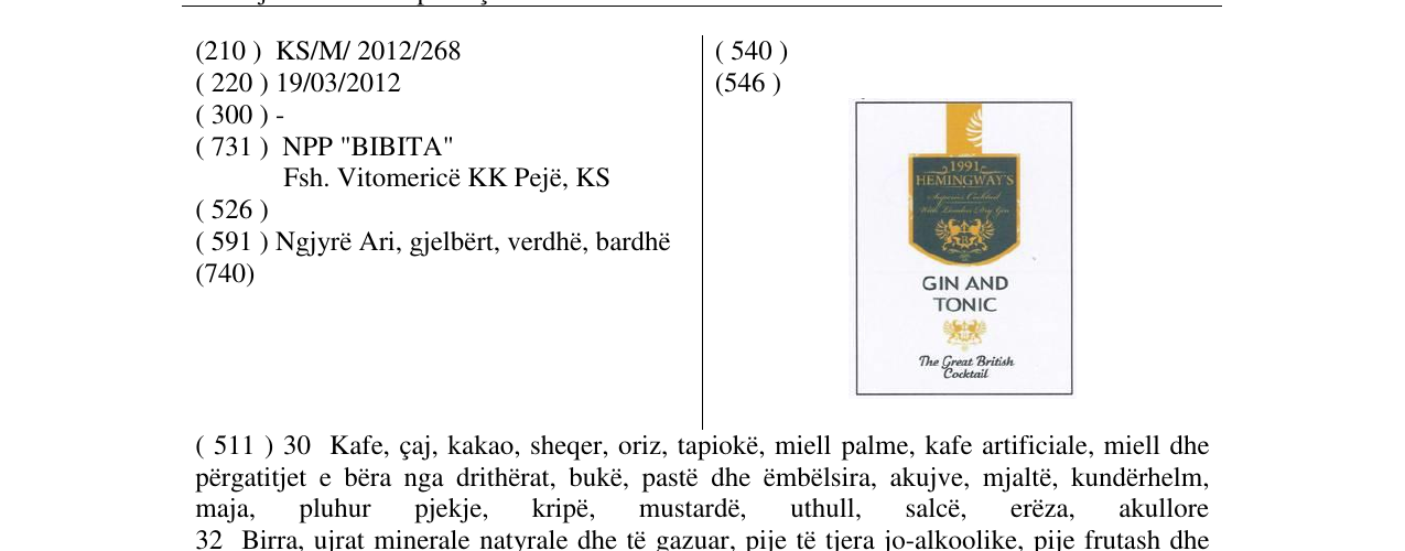 Zëri i markës GIN AND TONIC në buletin