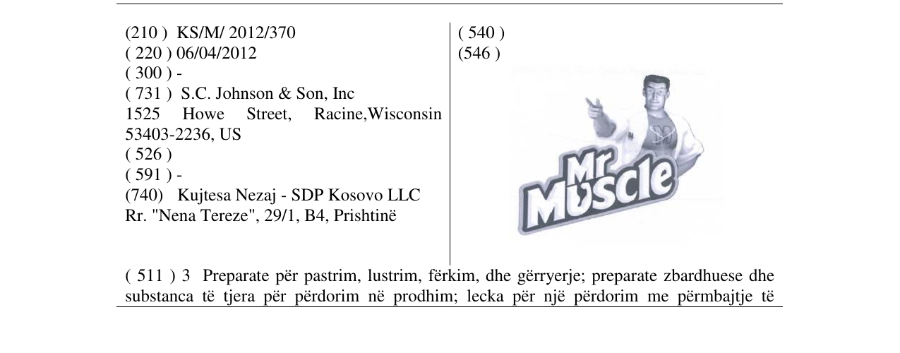 Zëri i markës Mr Muscle në buletin