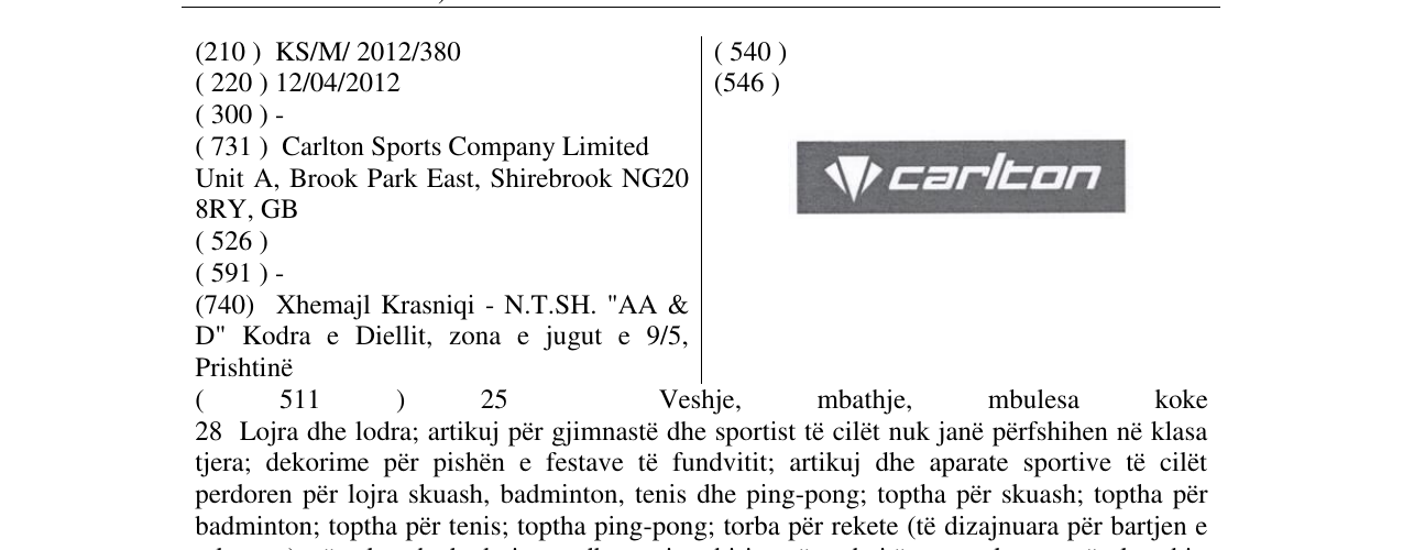 Zëri i markës carlton në buletin