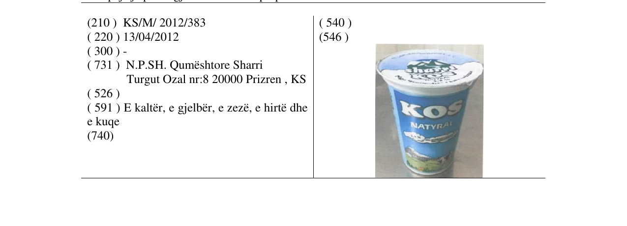 Zëri i markës KOS NATYRAL në buletin