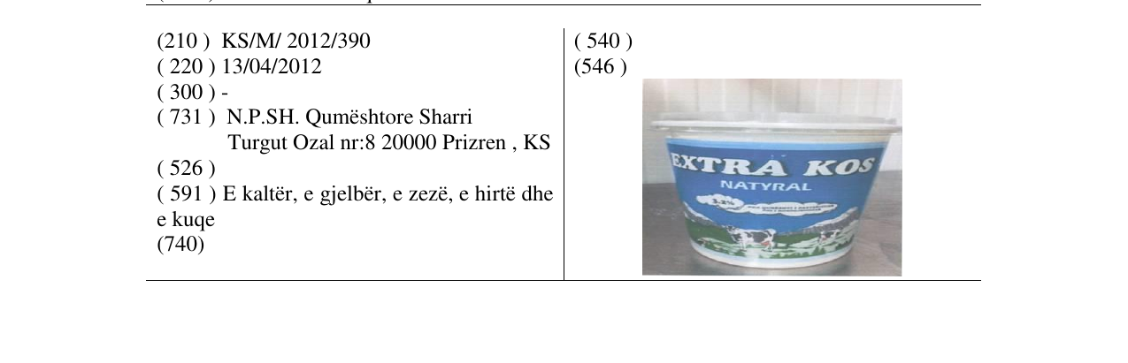Zëri i markës EXTRA KOS NATYRAL në buletin