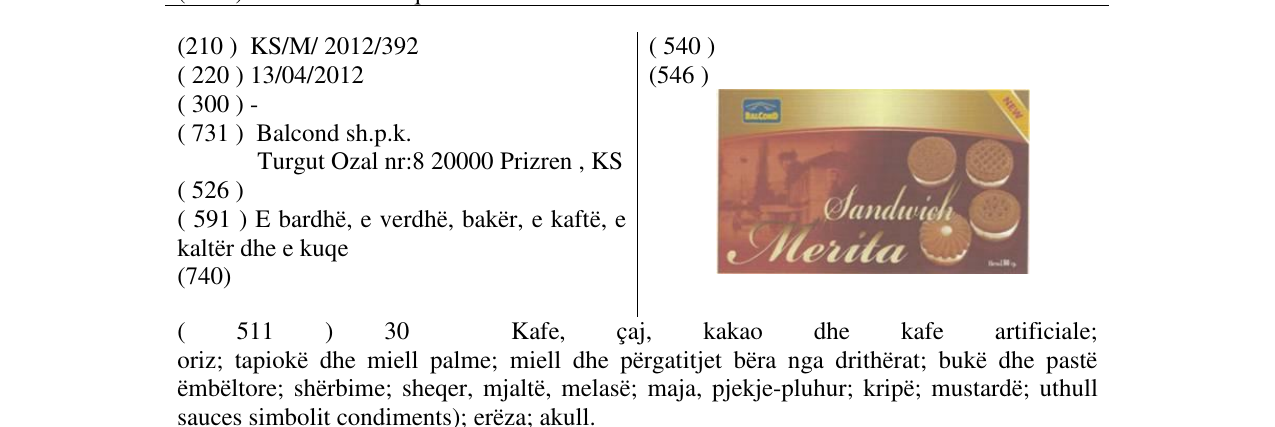 Zëri i markës Sanduich Merita në buletin