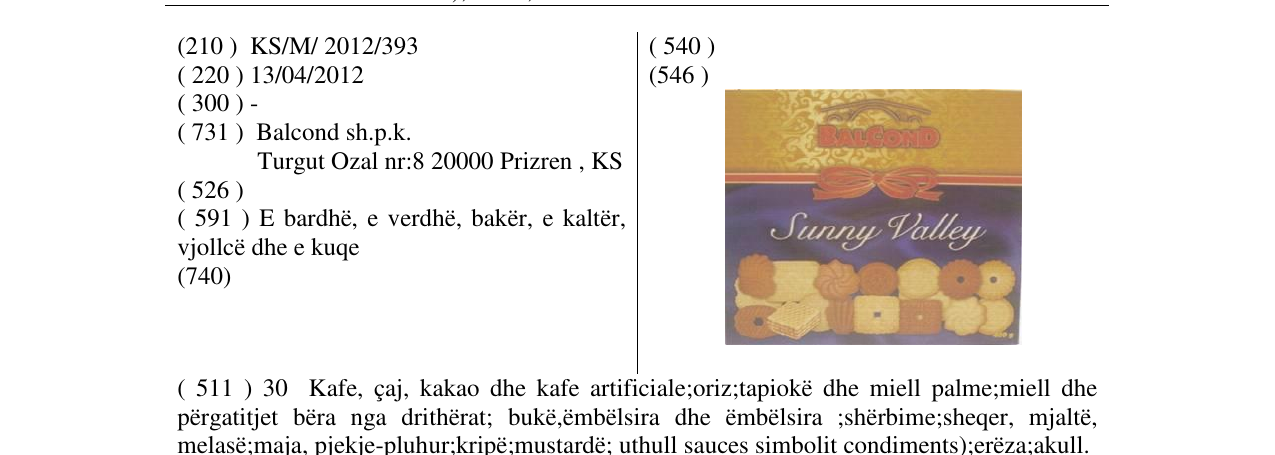 Zëri i markës Sunny Valley në buletin