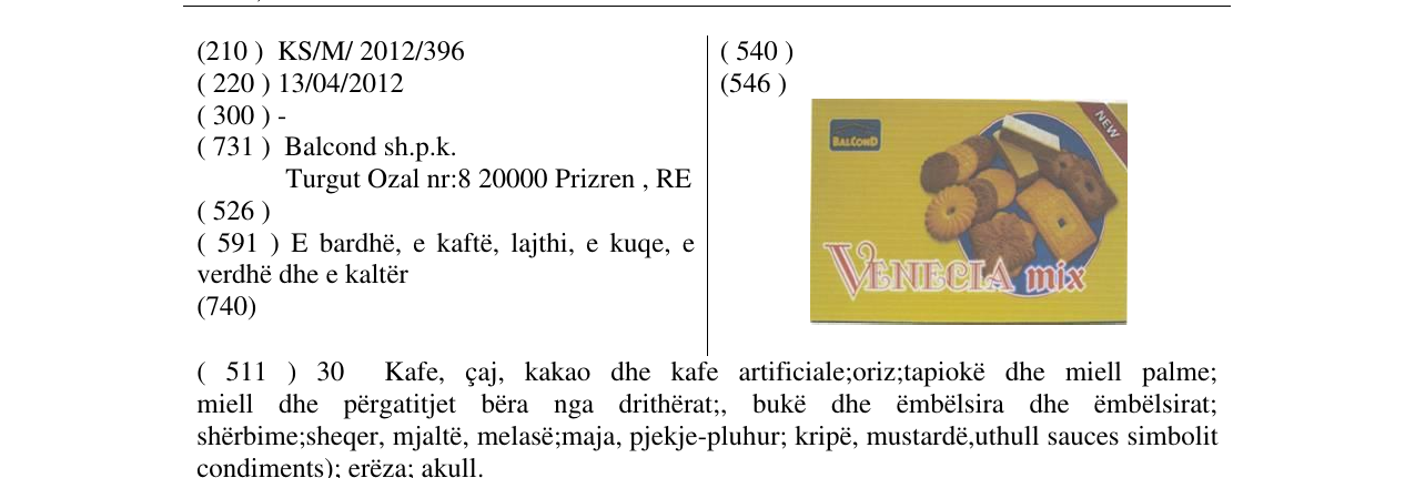Zëri i markës VENECIA mix në buletin
