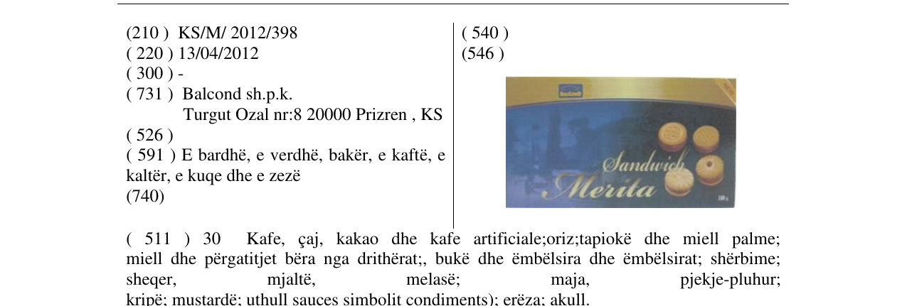 Zëri i markës Sanduich Merita në buletin