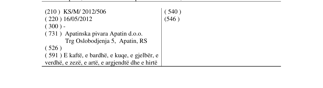 Zëri i markës Apatinsko në buletin