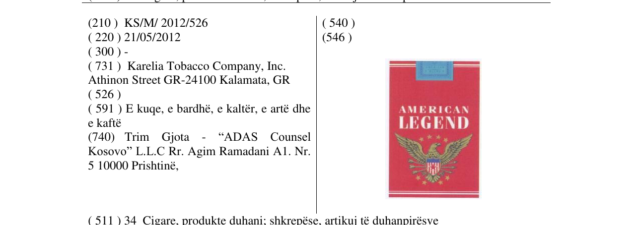 Zëri i markës AMERICAN LEGEND në buletin
