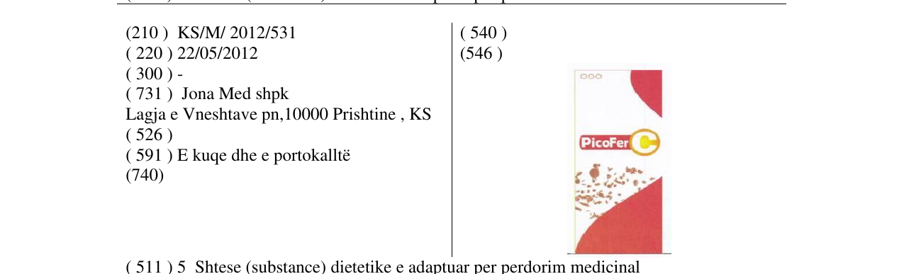 Zëri i markës PicoFer C në buletin