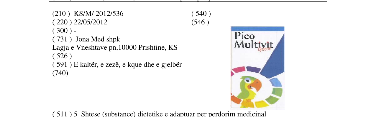 Zëri i markës Pico Multivit Gocce në buletin