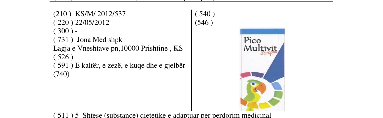 Zëri i markës Pico Multivit Sciroppo në buletin