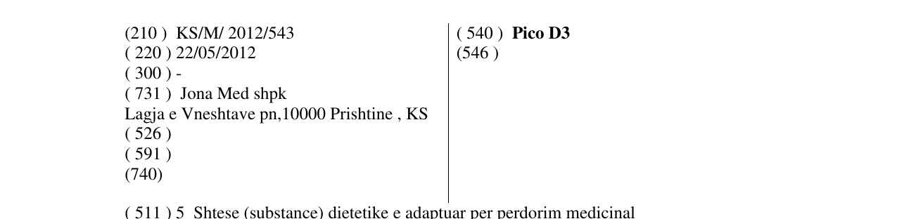 Zëri i markës Pico D3 në buletin