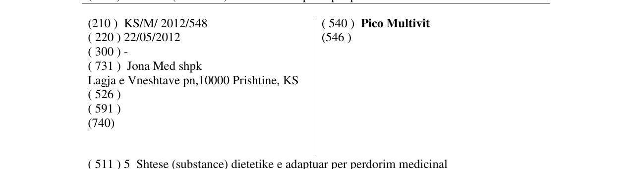 Zëri i markës Pico Multivit në buletin