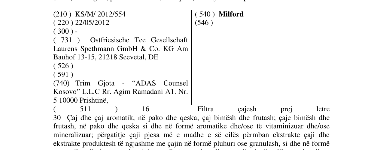 Zëri i markës Milford në buletin