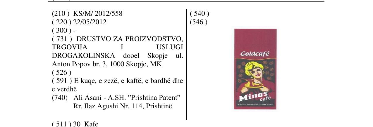 Zëri i markës Goldcafé në buletin
