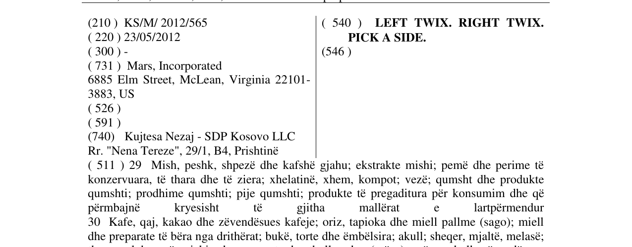 Zëri i markës LEFT TWIX. RIGHT TWIX. PICK A SIDE. në buletin