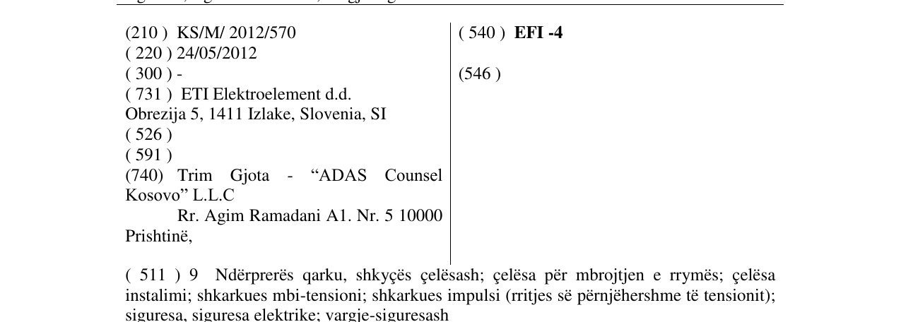 Zëri i markës EFI -4 në buletin