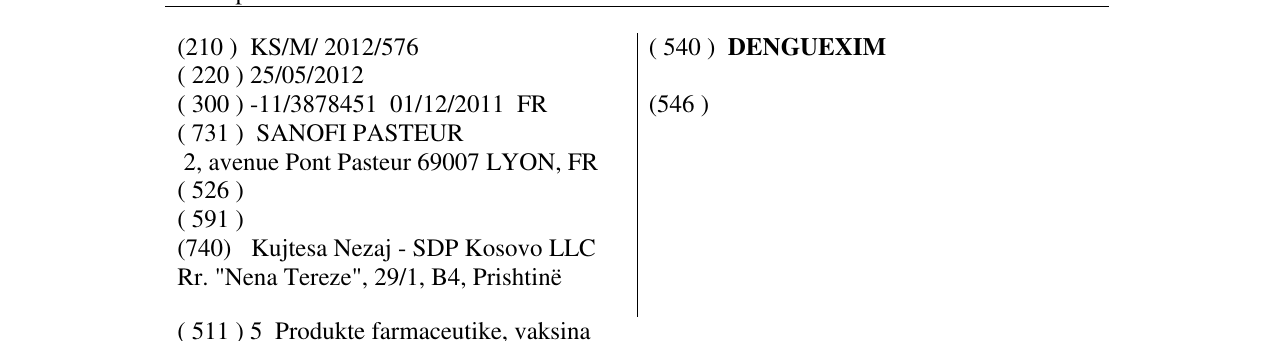 Zëri i markës DENGUEXIM në buletin