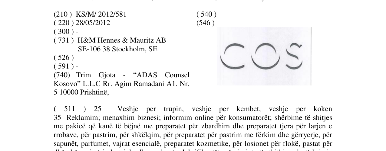 Zëri i markës COS në buletin