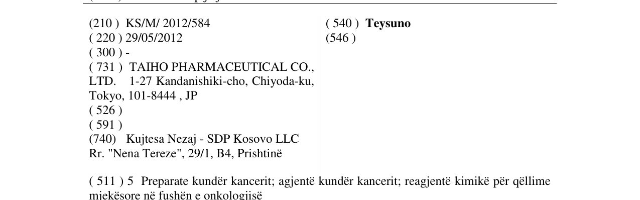 Zëri i markës Teysuno në buletin