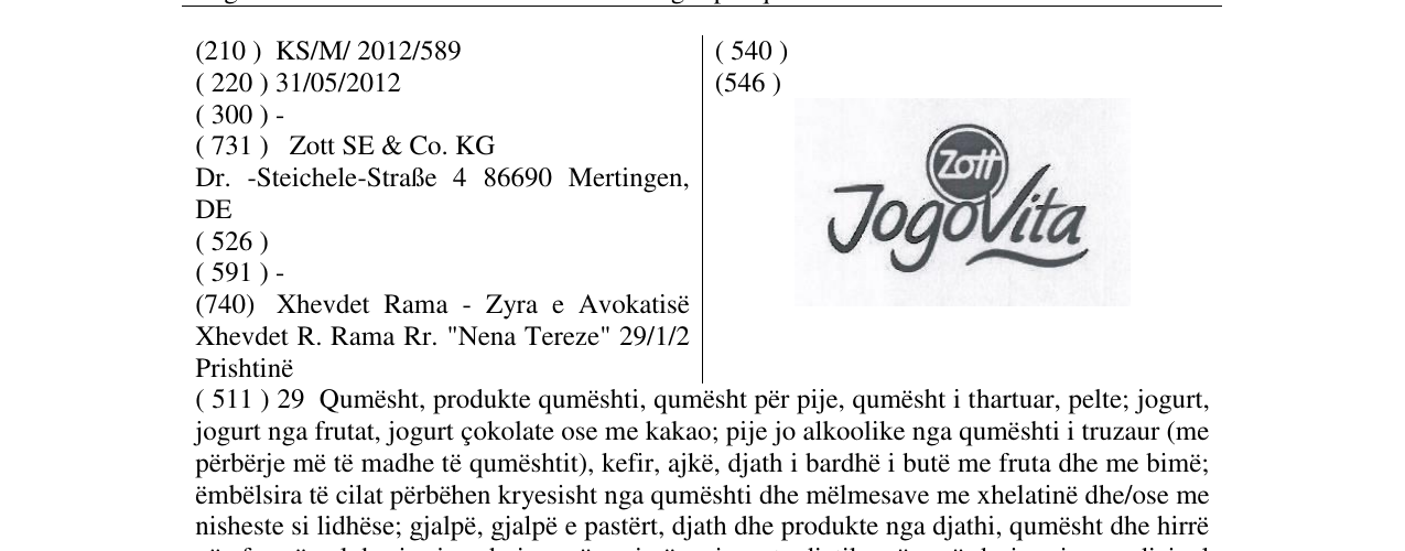 Zëri i markës Zott JogoVita në buletin
