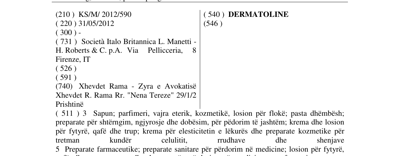 Zëri i markës DERMATOLINE në buletin