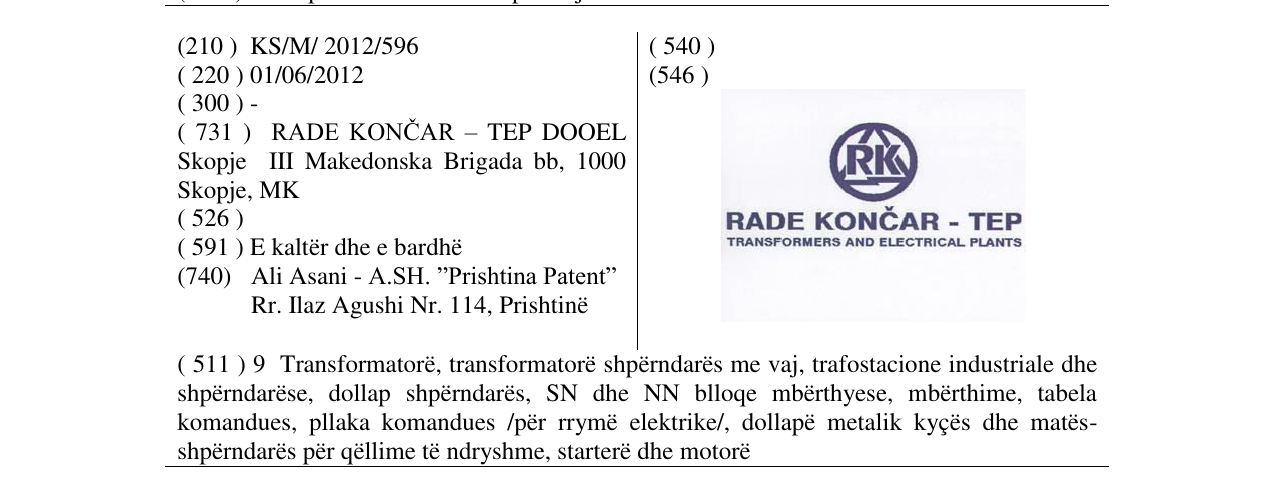 Zëri i markës RADE KONČAR – TEP në buletin