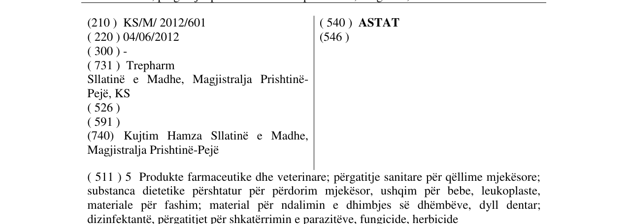 Der Eintrag der Marke ASTAT im Bulletin
