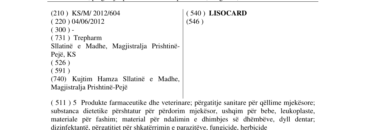 Zëri i markës LISOCARD në buletin