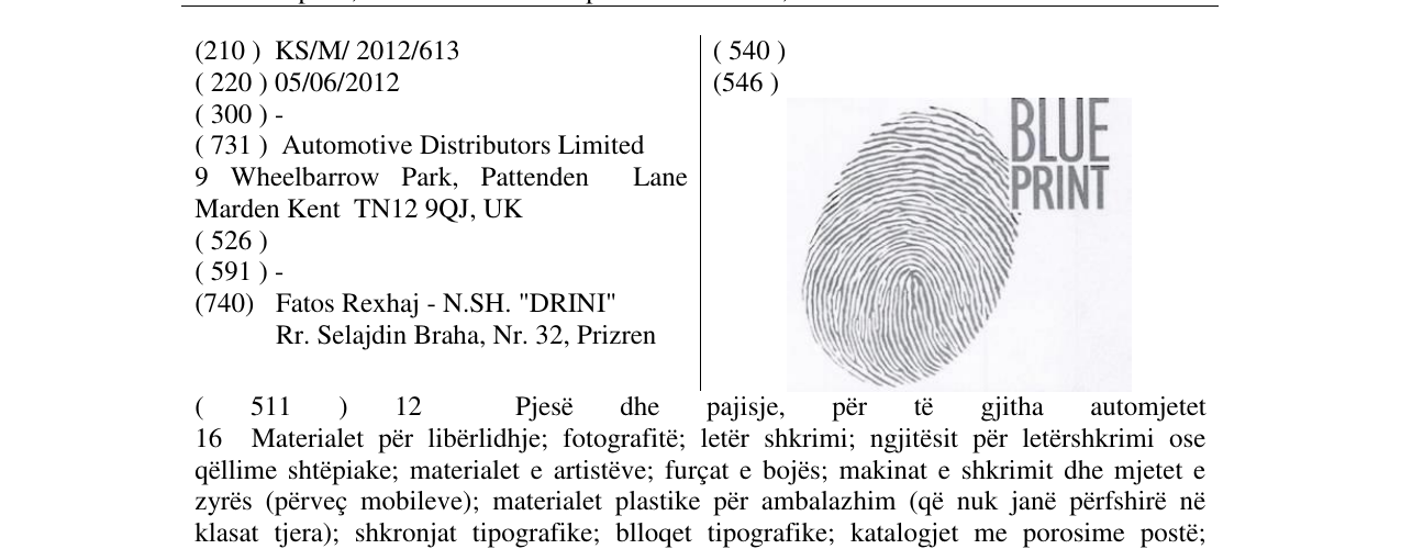 Zëri i markës BLUE PRINT & Thumbprint logo në buletin