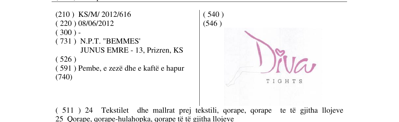 Zëri i markës Diva TIGHTS në buletin