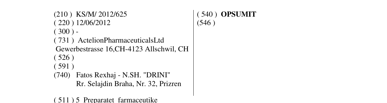 Der Eintrag der Marke OPSUMIT im Bulletin