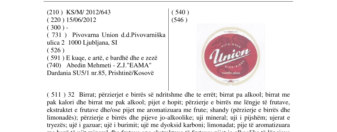 Zëri i markës Union në buletin