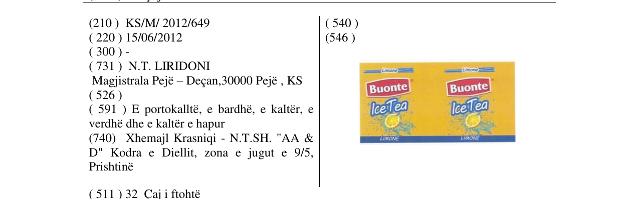 Zëri i markës Buonte Ice Tea në buletin