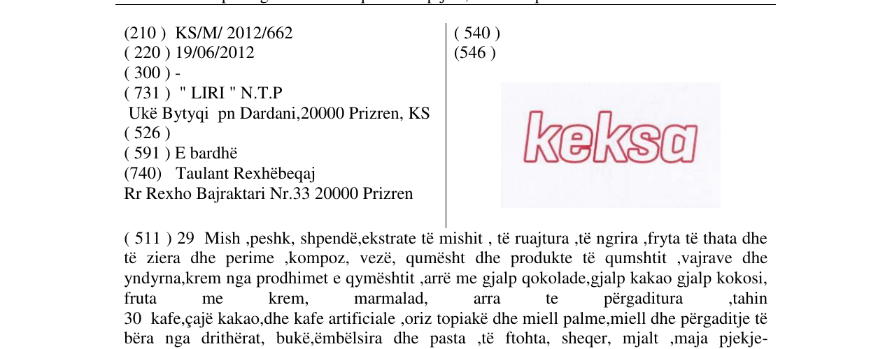 Zëri i markës keksa në buletin